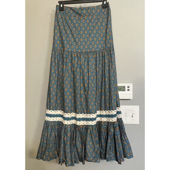 Luna Moon Maxi Skirt Set 2 Piece Teal Peasant Crocheted Ruffled Boho Sz S NEW - Picture 8 of 13